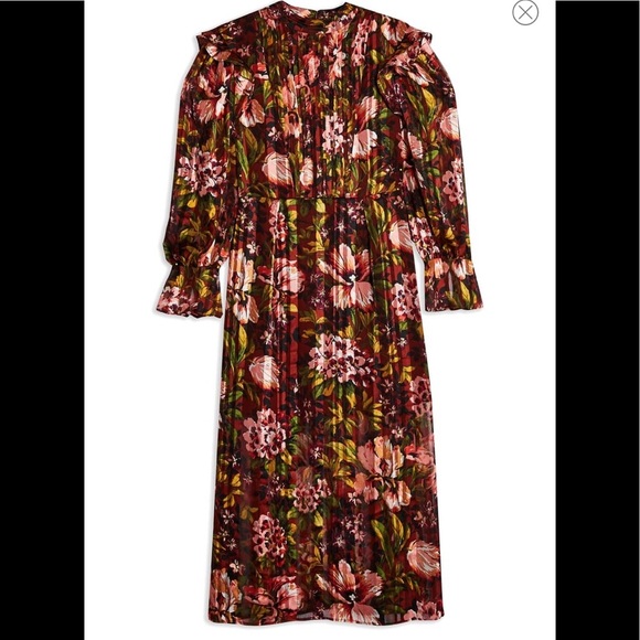 NWT TOPSHOP Fallen Floral Long Sleeve Midi Dress 2 - Picture 3 of 10